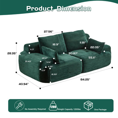 Compressed Sofa, 2 Seater Large Sectional Couches For Living Room - Green