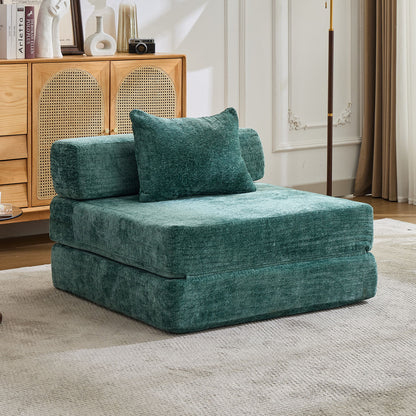 Convertible Floor Sofa Bed With Fixed Shape Frame For Living Room - Dark Green