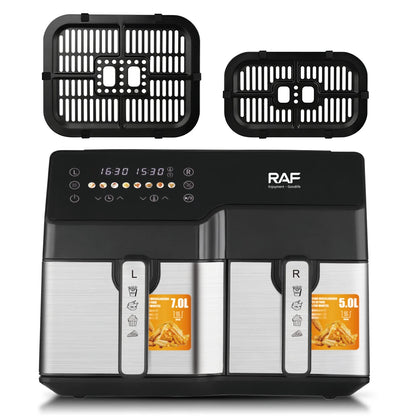 RAF Multifunctional Air Fryer Healthy Oil Free Dual Baskets Digital Control Air Fryer Oven Double Pot Electric Smart Air Fryer