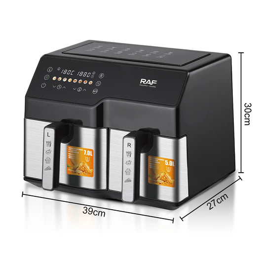 RAF Multifunctional Air Fryer Healthy Oil Free Dual Baskets Digital Control Air Fryer Oven Double Pot Electric Smart Air Fryer