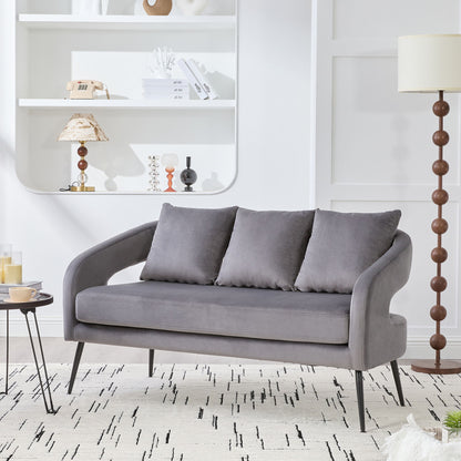 Open Back Loveseat Settee With 3 Pillows - Charcoal
