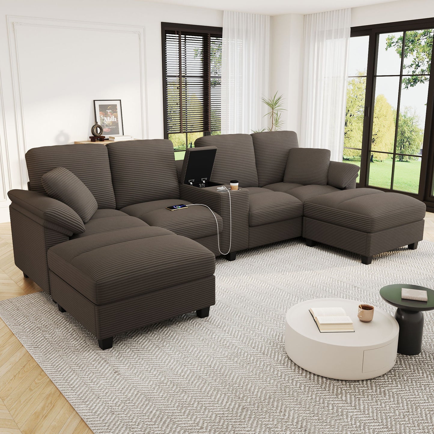 Modern U-Shaped Sectional Sofa With Storage Ottomans