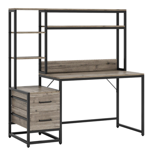 Computer Desk With Hutch, 2 Drawers & Open Shelves