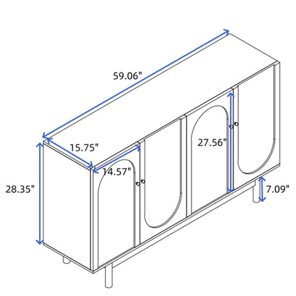 4 Door Intaglio Storage Cabinet - Mint Green