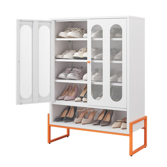 Modern Metal Shoe Cabinet With DoublebSided Mesh Doors And Adjustable Partitions