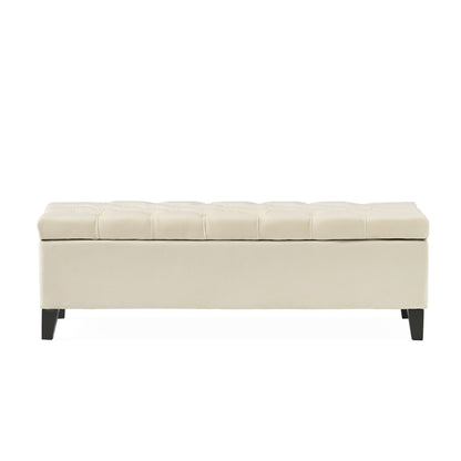 Button Tufted Diamond Stitch Storage Ottoman - Beige
