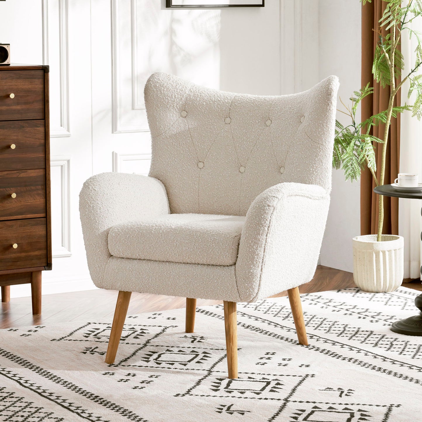 Mid - Century Modern Arm Chair With Wingback Design Wood Legs