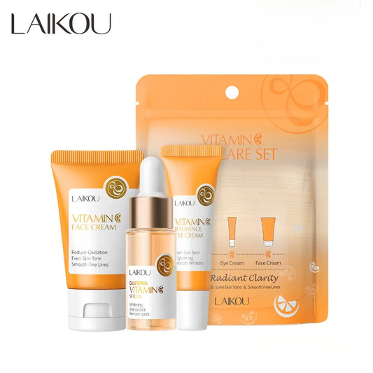 LAIKOU Vitamin C 24K Golden Sakura Skin Care Sets Face Cream Serum Eye Cream Moisturizing Anti Wrinkles Face Care Kit 3pcs/set