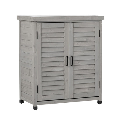 Potting Bench With Storage Cabinet And Metal Table Top For Outdoor