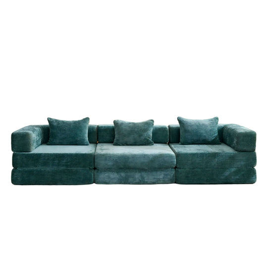 Convertible Floor Sofa Bed With Fixed Shape Frame, Boneless Modular Sectional Sofa, For Living Room - Dark Green