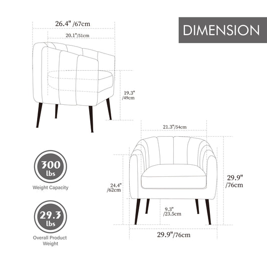 3 Piece Small Living Room Furniture Set, Sofa Loveseat & 2 Armchairs - Ivory