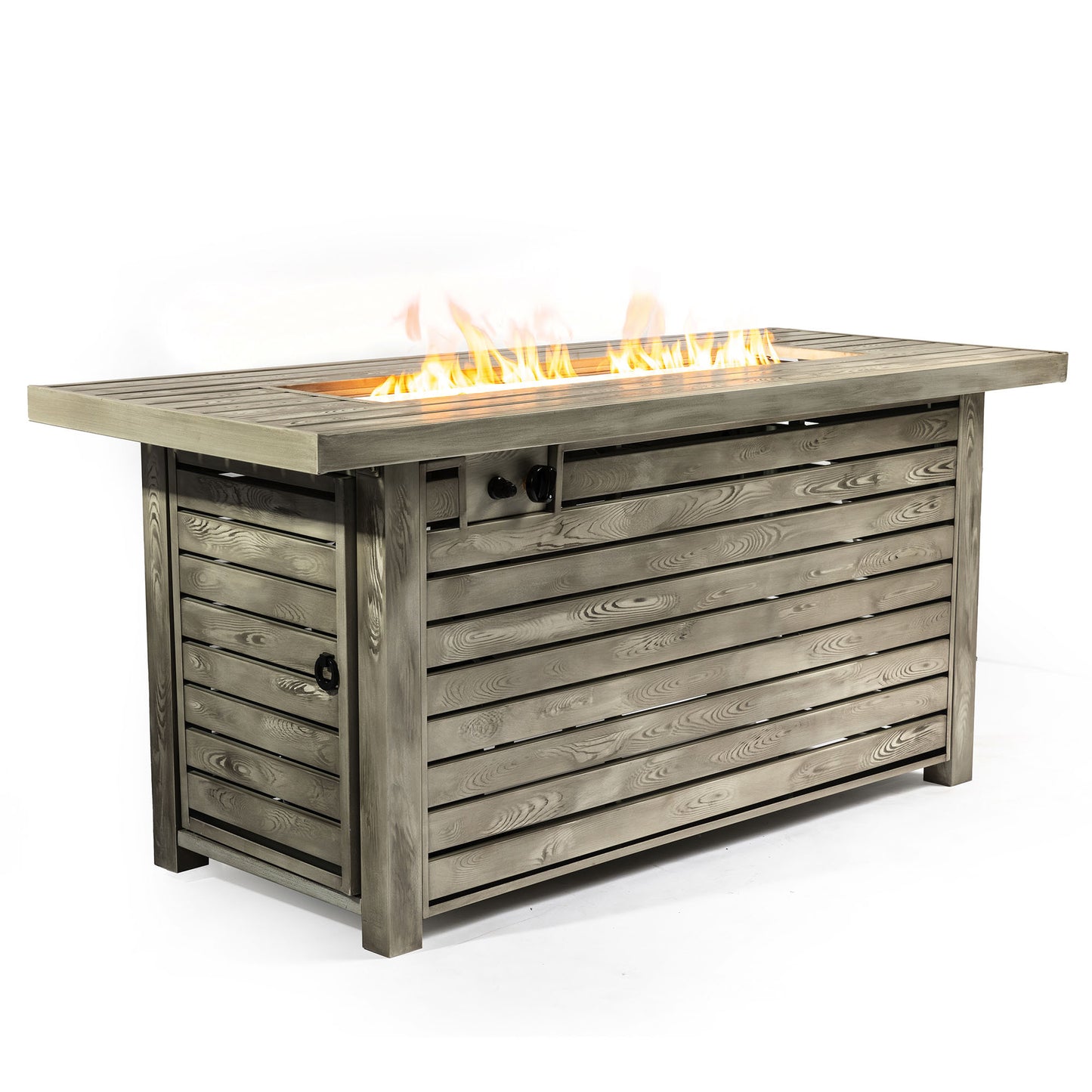 54' Propane Gas Fire Pit Table, 50000 BTU Rectangular Steel Fire Pit with Imitation Wood Grain Finish for Outside Patio Deck Garden Courtyard-Light beige