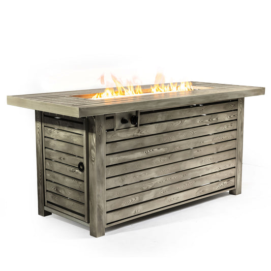 54' Propane Gas Fire Pit Table, 50000 BTU Rectangular Steel Fire Pit with Imitation Wood Grain Finish for Outside Patio Deck Garden Courtyard-Light beige