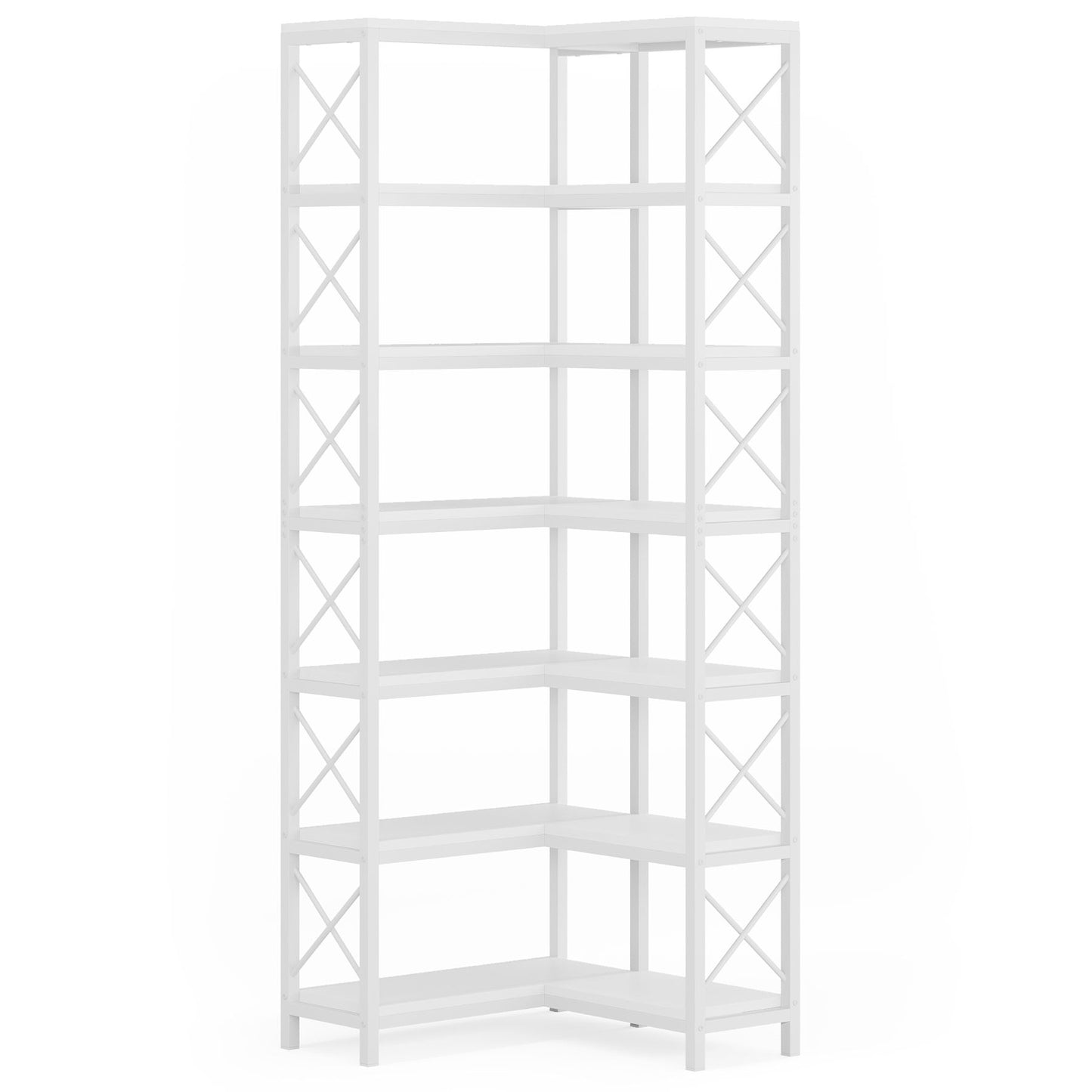 7 Tier Corner Bookshelf, Storage Unit For Living Room