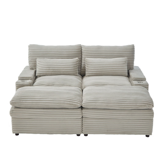 Loveseat Sofa Sectional Convertible With Storage And USB Ports - Gray