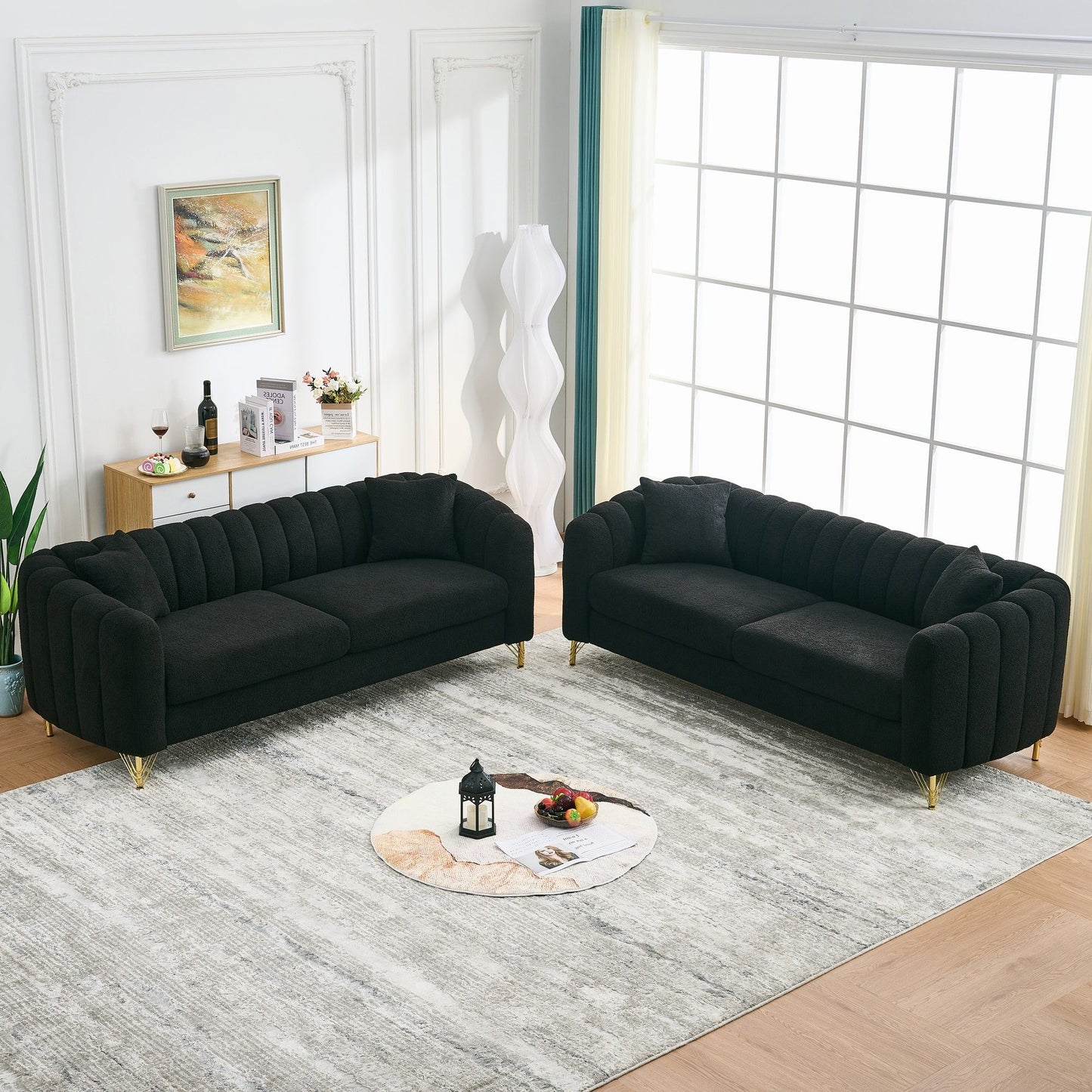 Oversized Sofa, 3 And 3 Seater, Tufted Couch For Living Room - Black
