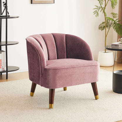 Elegant Upholstered Barrel Accent Chair With Wooden Legs