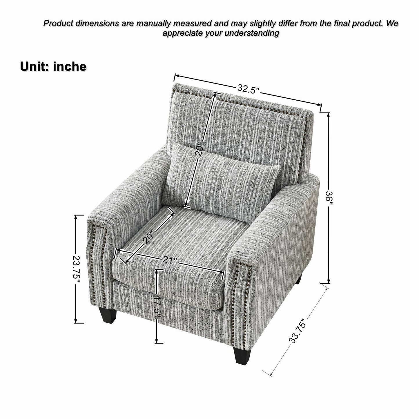Accent Chair With Arms, Comfy Armchair For Living Room - Gray
