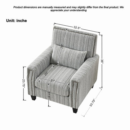 Accent Chair With Arms, Comfy Armchair For Living Room - Gray