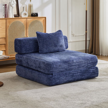 Convertible Floor Sofa Bed With Fixed Shape Frame For Living Room - Dark Blue