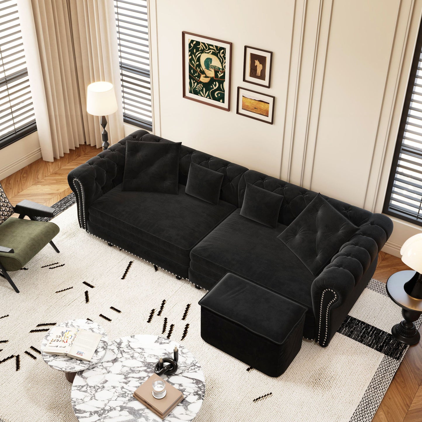 3 In 1 Pull Out Sofa Bed, Convertible Sleeper Sofa Bed, 3 Seater Sofa With Movable Ottoman - Black