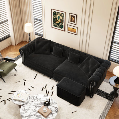3 In 1 Pull Out Sofa Bed, Convertible Sleeper Sofa Bed, 3 Seater Sofa With Movable Ottoman - Black