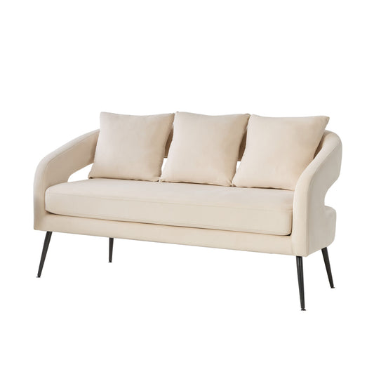 Open Back Loveseat Settee With 3 Pillows - Beige