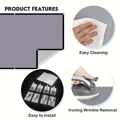 High Brightness Portable Projection Screen Anti-Light Projector Curtain Metal Reflective Cloth Fabric with Black Border& Eyelets