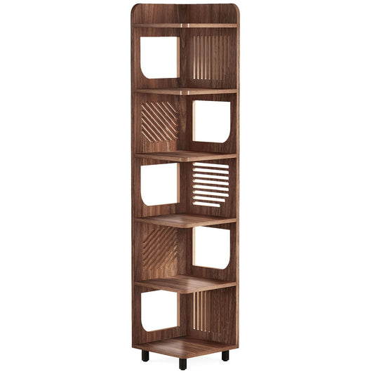 6 Tier Narrow Corner Bookshelf Storage For Living Room - Brown