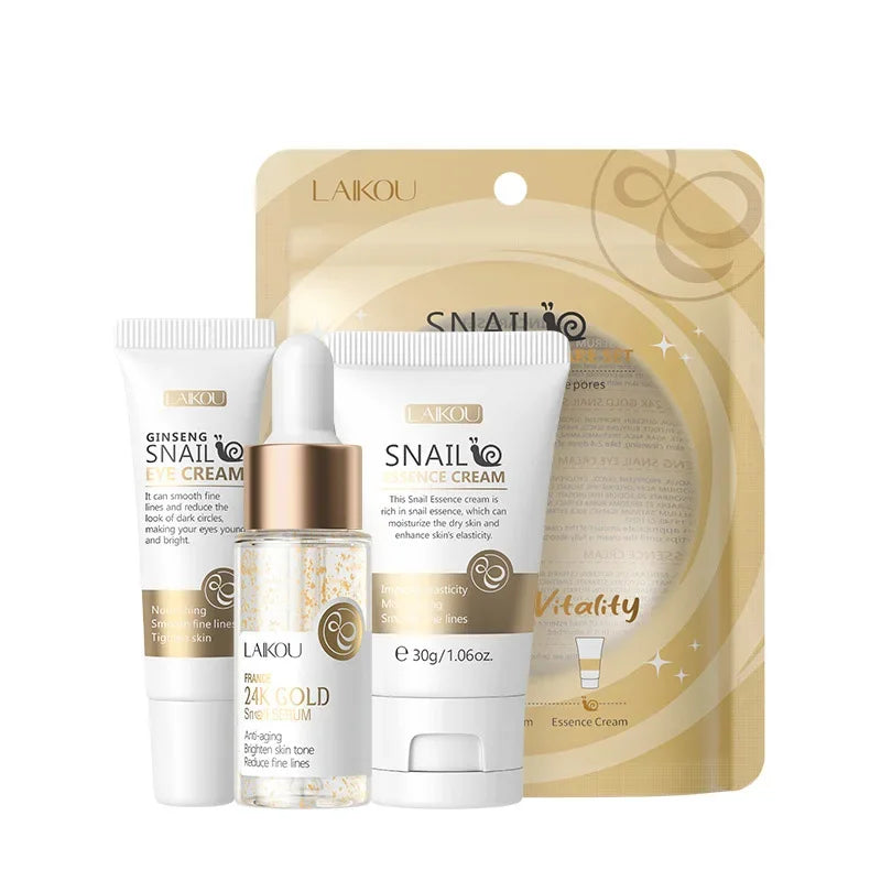 LAIKOU Vitamin C 24K Golden Sakura Skin Care Sets Face Cream Serum Eye Cream Moisturizing Anti Wrinkles Face Care Kit 3pcs/set