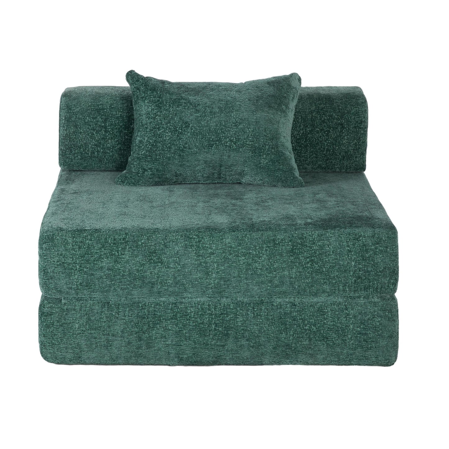 Convertible Floor Sofa Bed With Fixed Shape Frame For Living Room - Dark Green