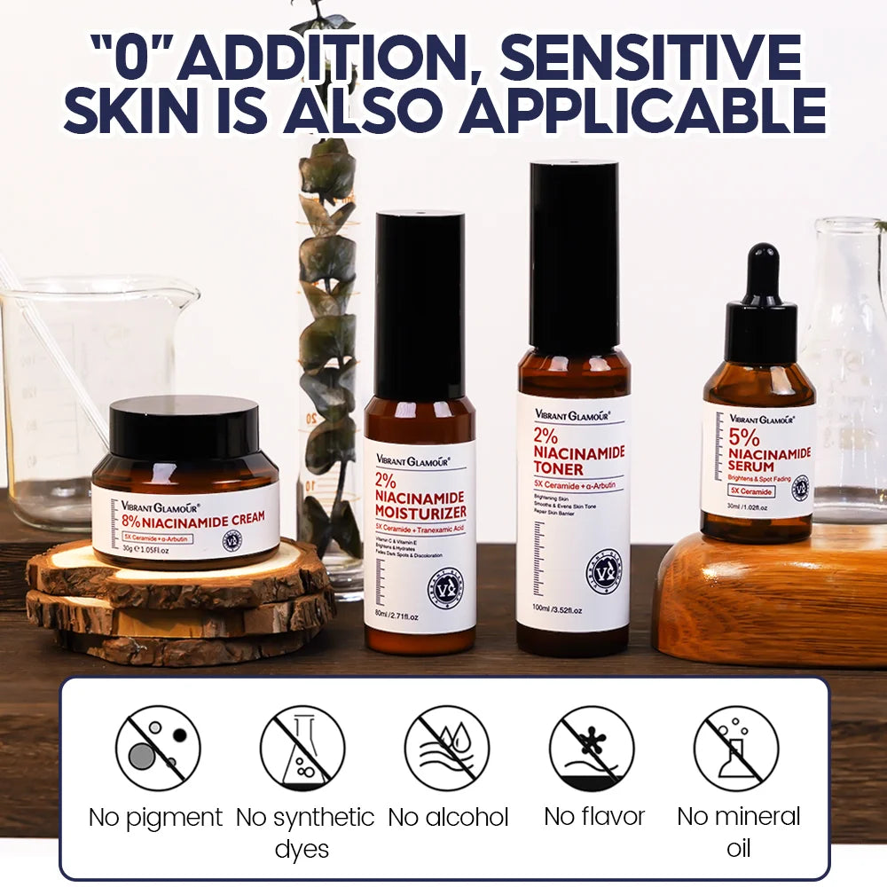 VIBRANT GLAMOUR Niacinamide  Set 8% Cream+ 5% Serum+ 2% Toner + 2% Moisturizer 5X Ceramide  4PCS