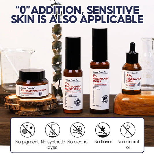 VIBRANT GLAMOUR Niacinamide  Set 8% Cream+ 5% Serum+ 2% Toner + 2% Moisturizer 5X Ceramide  4PCS
