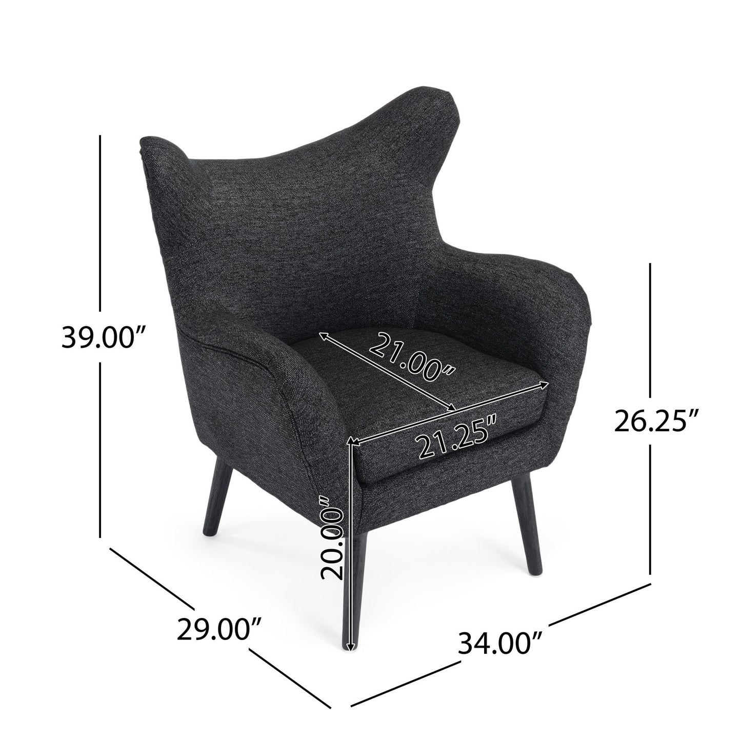Mid - Century Modern Arm Chair With Wingback Design Wood Legs