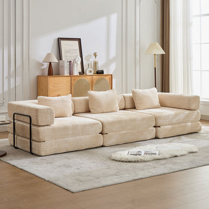 Convertible Floor Sofa Bed With Fixed Shape Frame, Boneless Modular Sectional Sofa, For Living Room - Beige