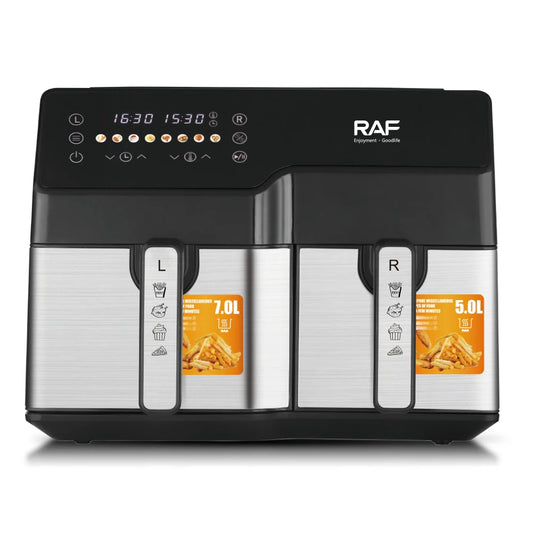 RAF Multifunctional Air Fryer Healthy Oil Free Dual Baskets Digital Control Air Fryer Oven Double Pot Electric Smart Air Fryer