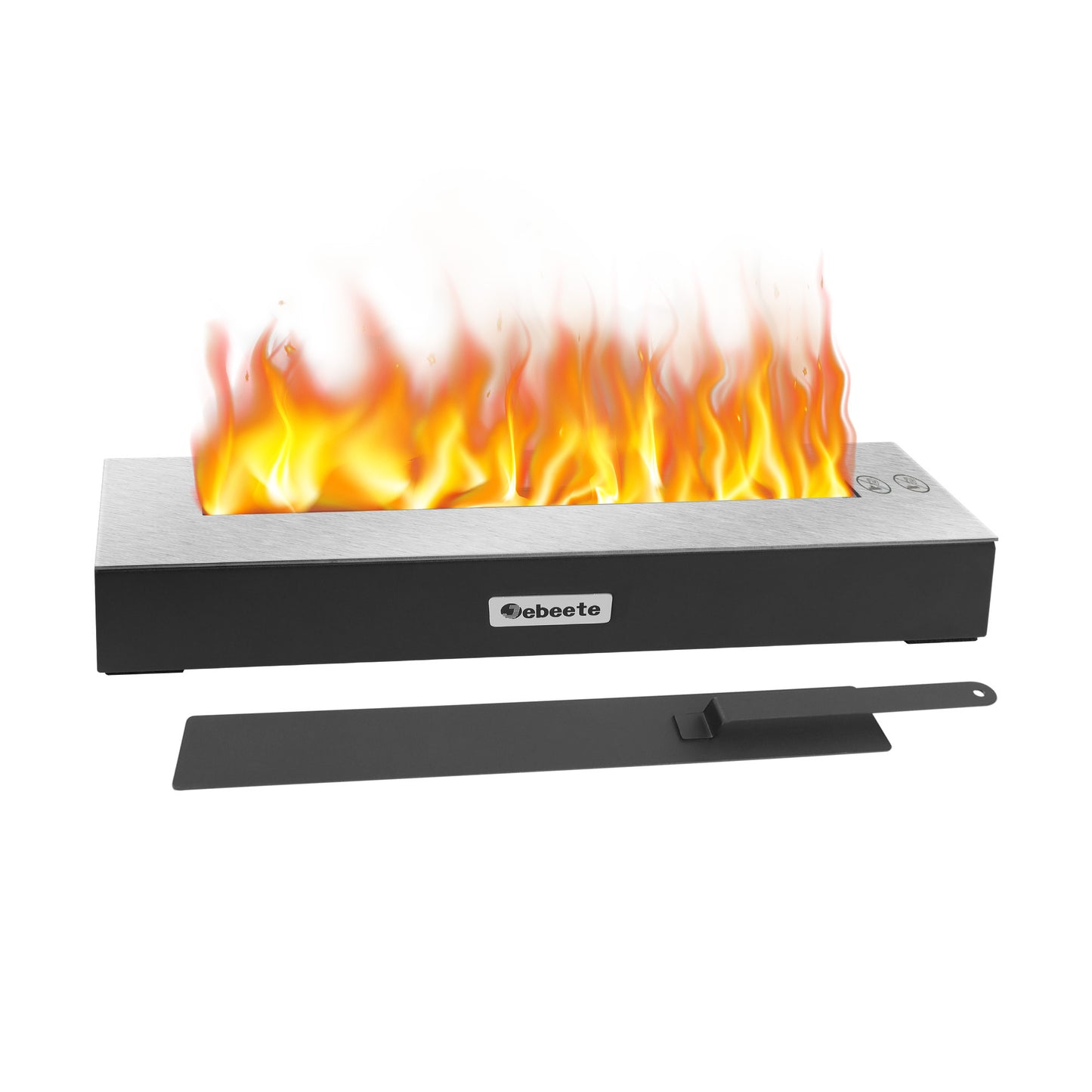 13.7 in. x 2.1 in. Black Bio-Ethanol Ventless Fireplace in Glass/Metal for Indoor/Outdoor, Smokeless Tabletop Fire Pit