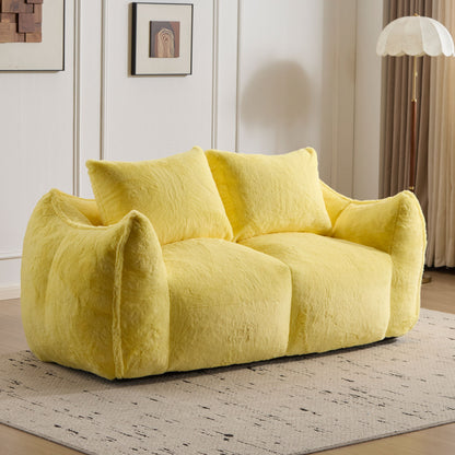 Giant Bean Bag Couch, Ultra Soft Fluffy Loveseat For Living Room Reading Chair With Pillows - Yellow
