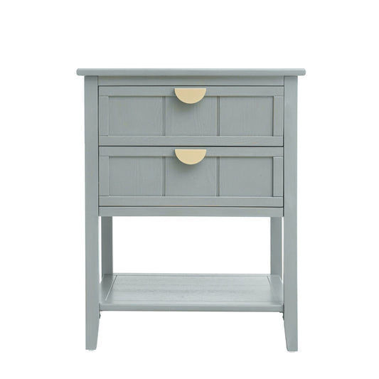 2 Drawer Side Table, American Style, End Table, Suitable For Bedroom, Living Room, Study