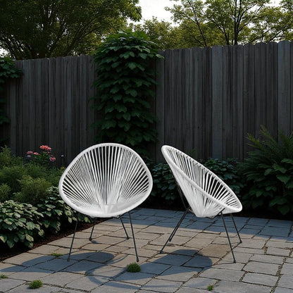 Outdoor Lounge Chair Set With Handwoven Seats, Weather Resistant - White