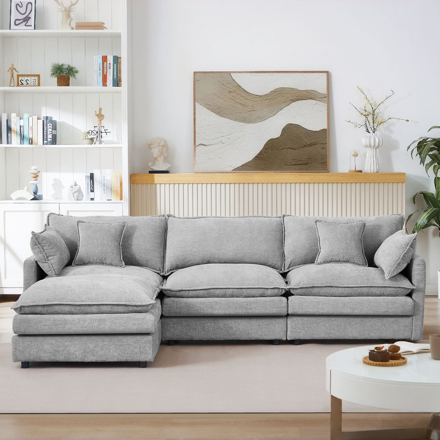 Modular Sectional Sofa L-Shaped Couch Set With Movable Ottoman - Gray