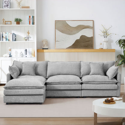 Modular Sectional Sofa L-Shaped Couch Set With Movable Ottoman - Gray