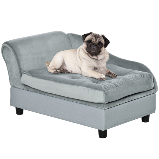 PawHut Luxury Fancy Dog Bed for Small Dogs with Hidden Storage, Small Dog Couch with Soft 3' Foam, Dog Sofa Bed, Cushy Dog Bed, Modern Pet Furniture for Puppies and Little Breeds, Gray