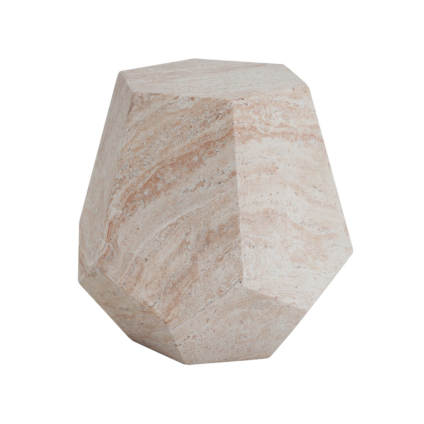 Outdoor / Indoor Lightweight Concrete Side Table, Hexagonal Round Travertine Accent Table - Beige