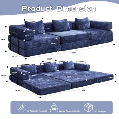Convertible Floor Sofa Bed With Fixed Shape Frame, Boneless Modular Sectional Sofa, For Living Room - Dark Blue