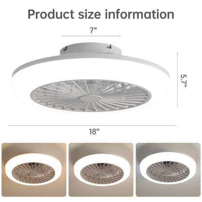 Enclosed Ceiling Fan With Light And Remote, Flush Mount Bladeless Low Profile - White