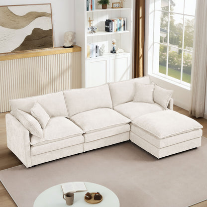 Modular Sectional Sofa Set With Movable Ottoman - Beige