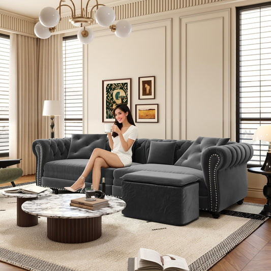 3 In 1 Pull Out Sofa Bed, Convertible Sleeper Sofa Bed, 3 Seater Sofa With Movable Ottoman - Gray