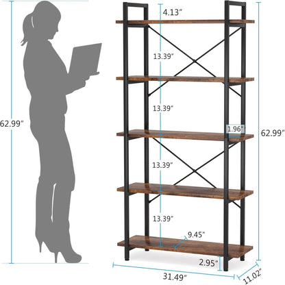 5 Tier Bookshelf Unit With Accents For Living Room - Black / Brown