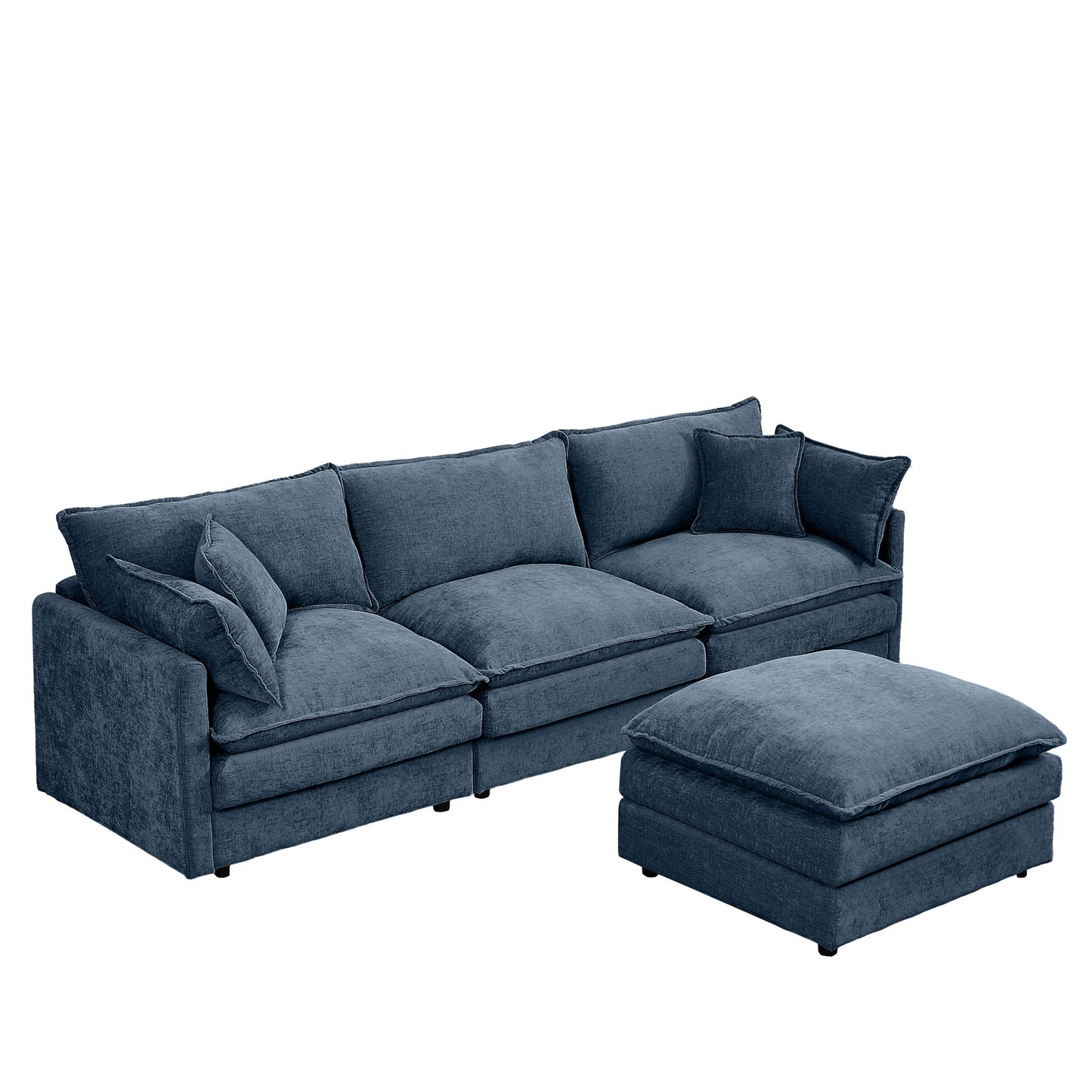 Modular Sectional Sofa L-Shaped Couch With Movable Ottoman - Blue